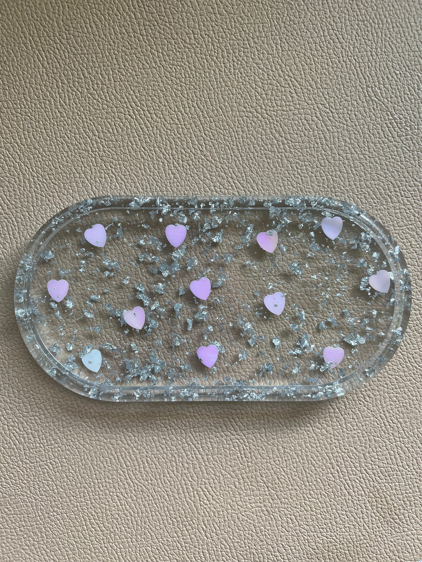 Large Silver Flake & Heart Trinket Tray